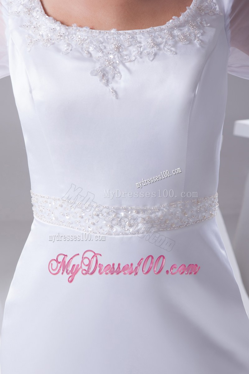 Sheer Long Sleeves Column Dress for Wedding with Shining Beadings Sash