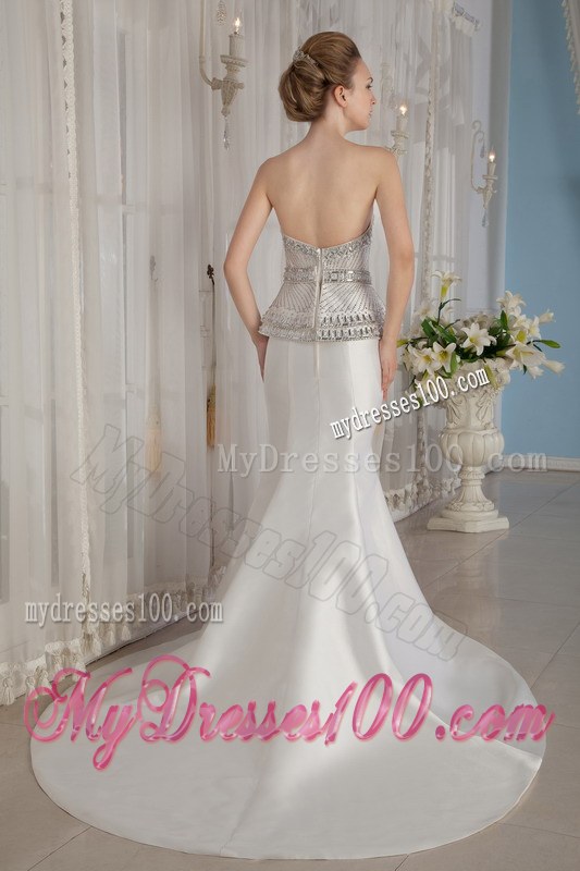 Exquisite Sweetheart Beading Mermaid Chapel Train White Bridal Dress