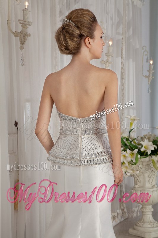 Exquisite Sweetheart Beading Mermaid Chapel Train White Bridal Dress