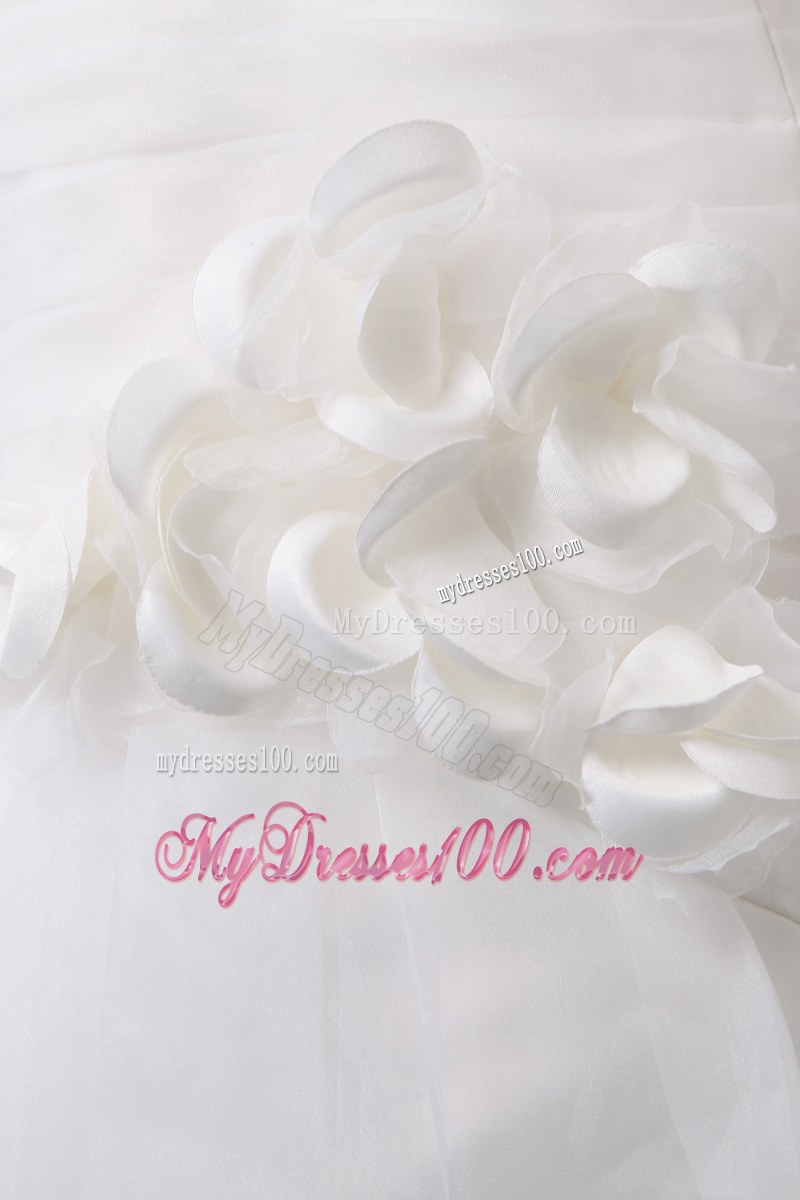 Hand Made Flowers Single One Shoulders Puffy Wedding Dresses with Court Train