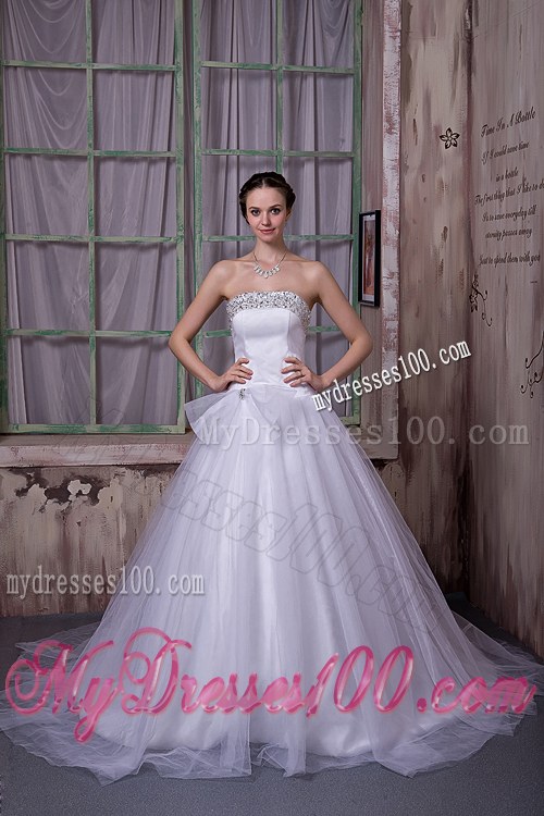 Clasp Handle Tulle Wedding Bridal Gowns with Diamonds and Bowknot