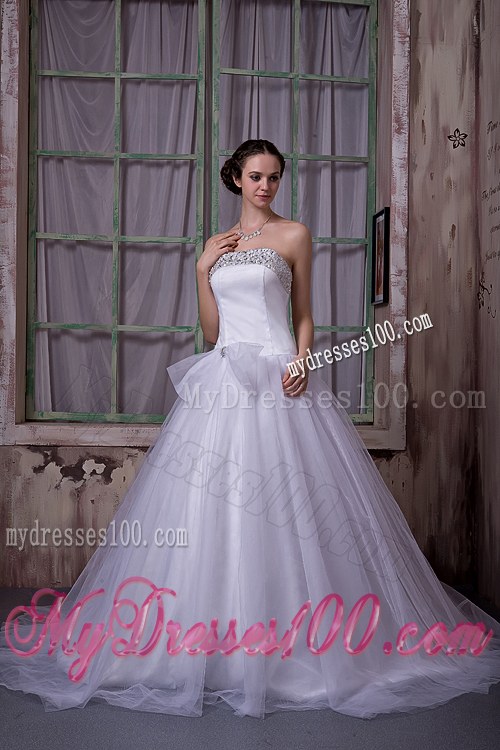 Clasp Handle Tulle Wedding Bridal Gowns with Diamonds and Bowknot