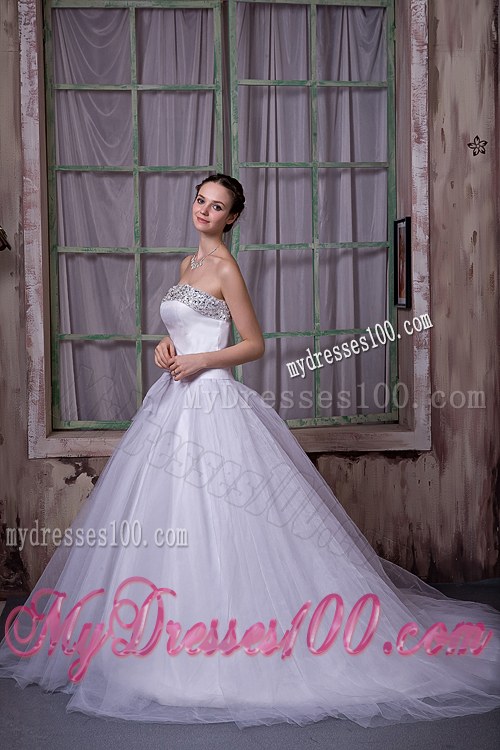 Clasp Handle Tulle Wedding Bridal Gowns with Diamonds and Bowknot