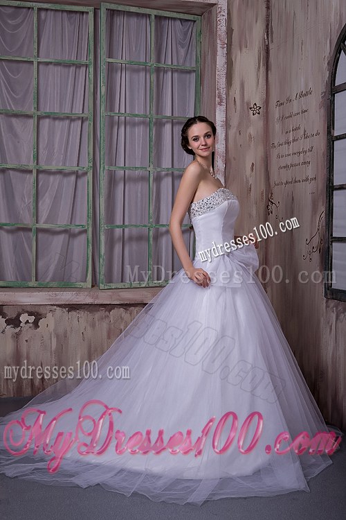 Clasp Handle Tulle Wedding Bridal Gowns with Diamonds and Bowknot