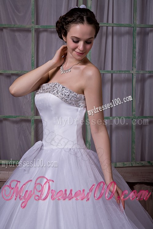 Clasp Handle Tulle Wedding Bridal Gowns with Diamonds and Bowknot