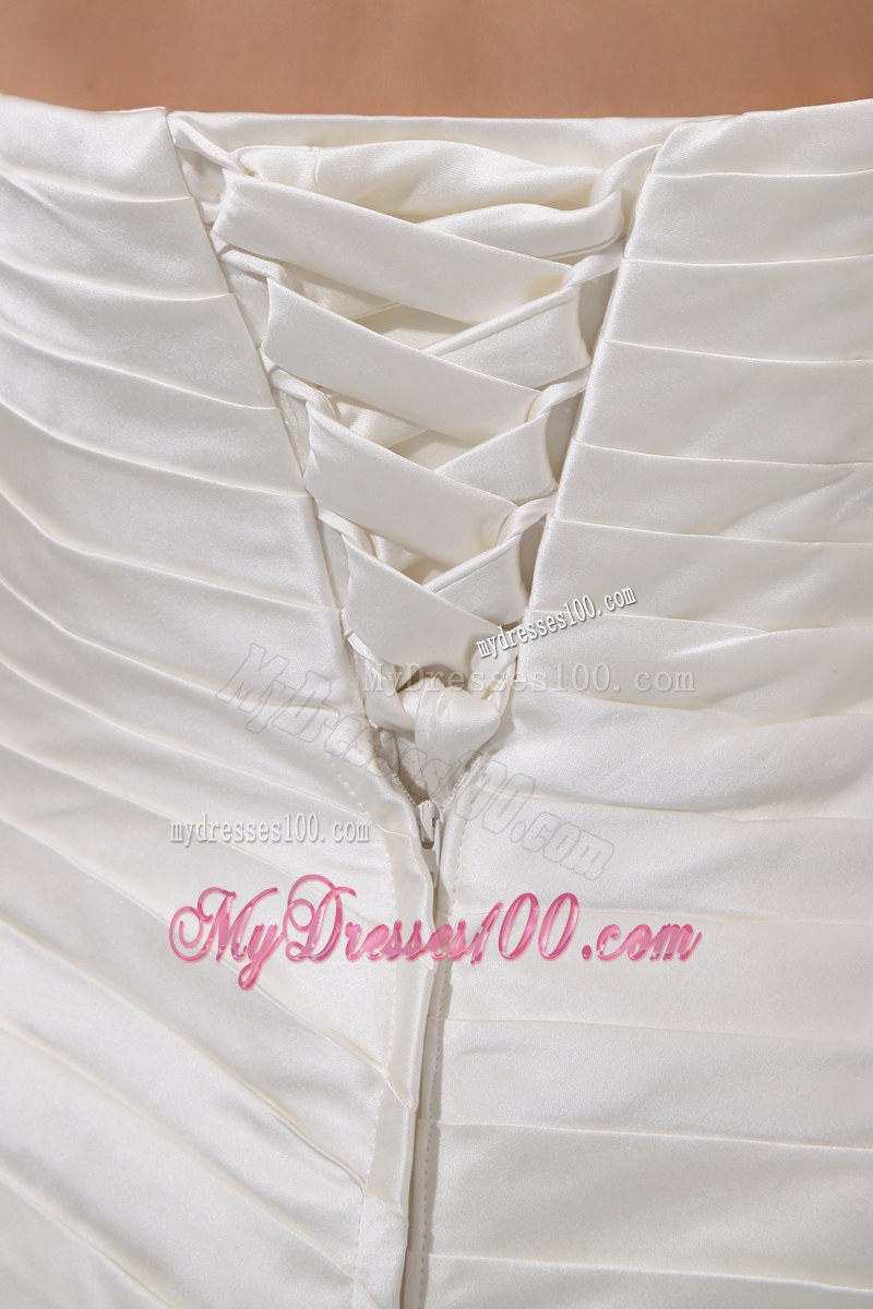 Ruching and Pick-ups Decorated Court Train Bridal Gowns with Lace-up Back