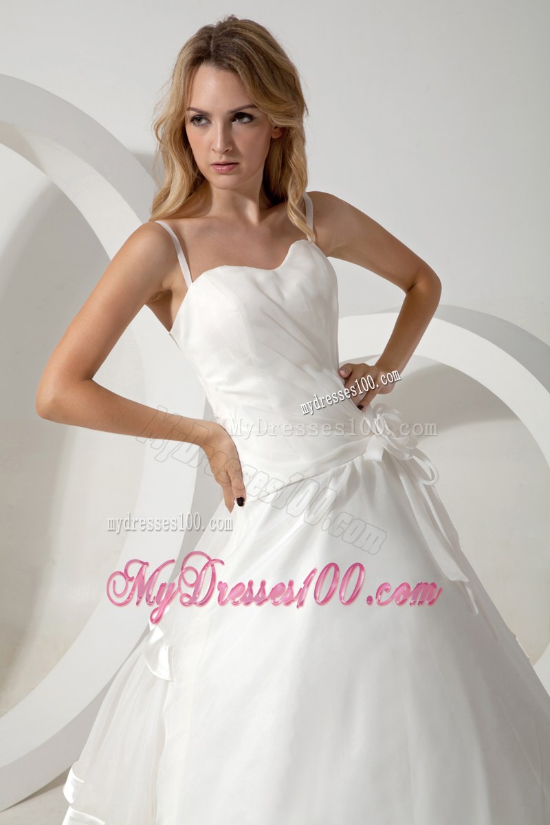 Handmade Flower Ruffle-layers Spaghetti Straps White Bridal Dress
