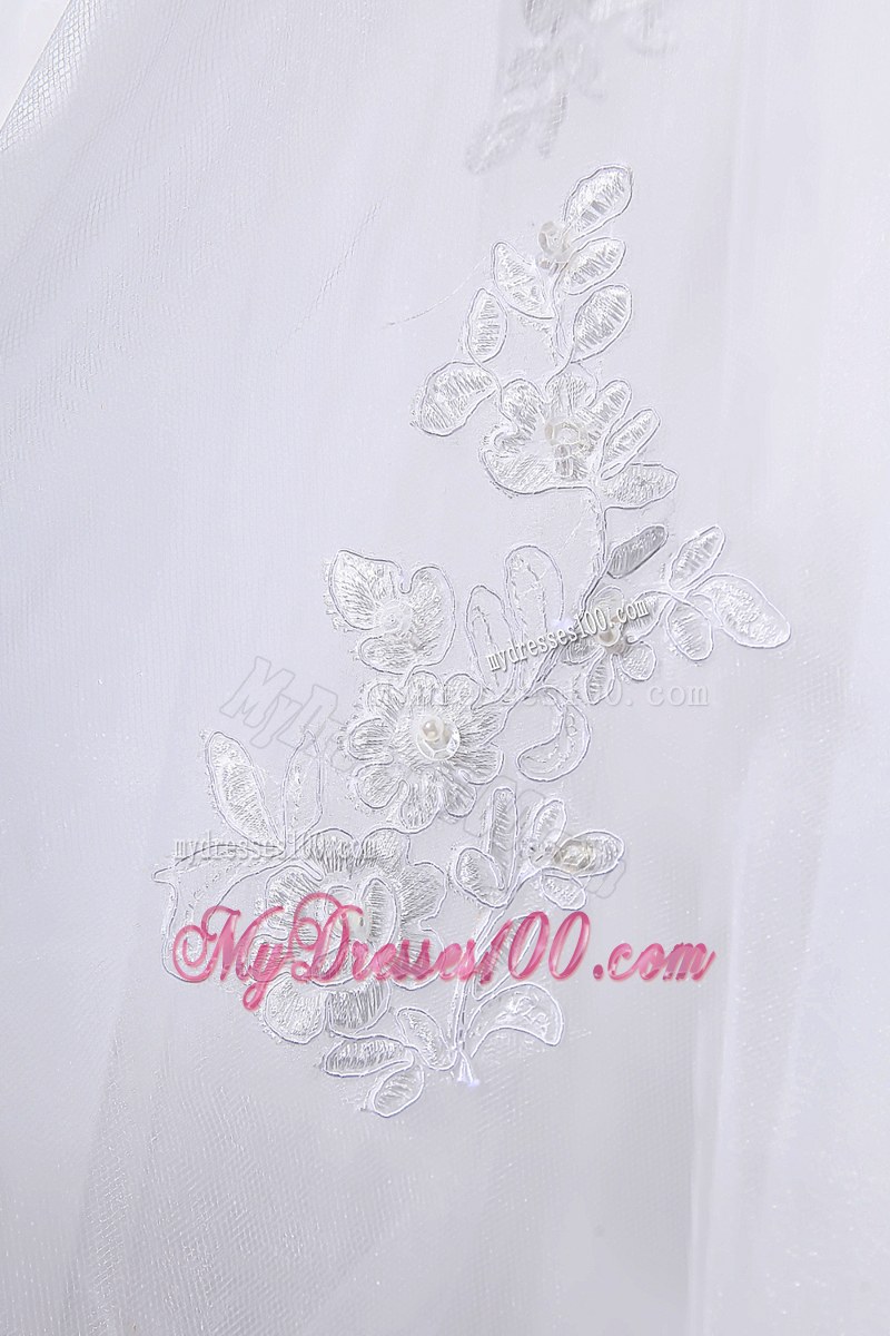 Diamonds and Floral Appliques Decorated Bridal Gowns with Brush Train
