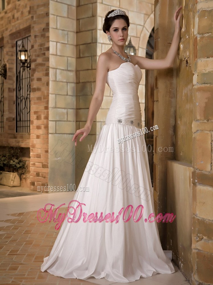 Simple Style Strapless White Bridal Dress Sweep Length with Ruche