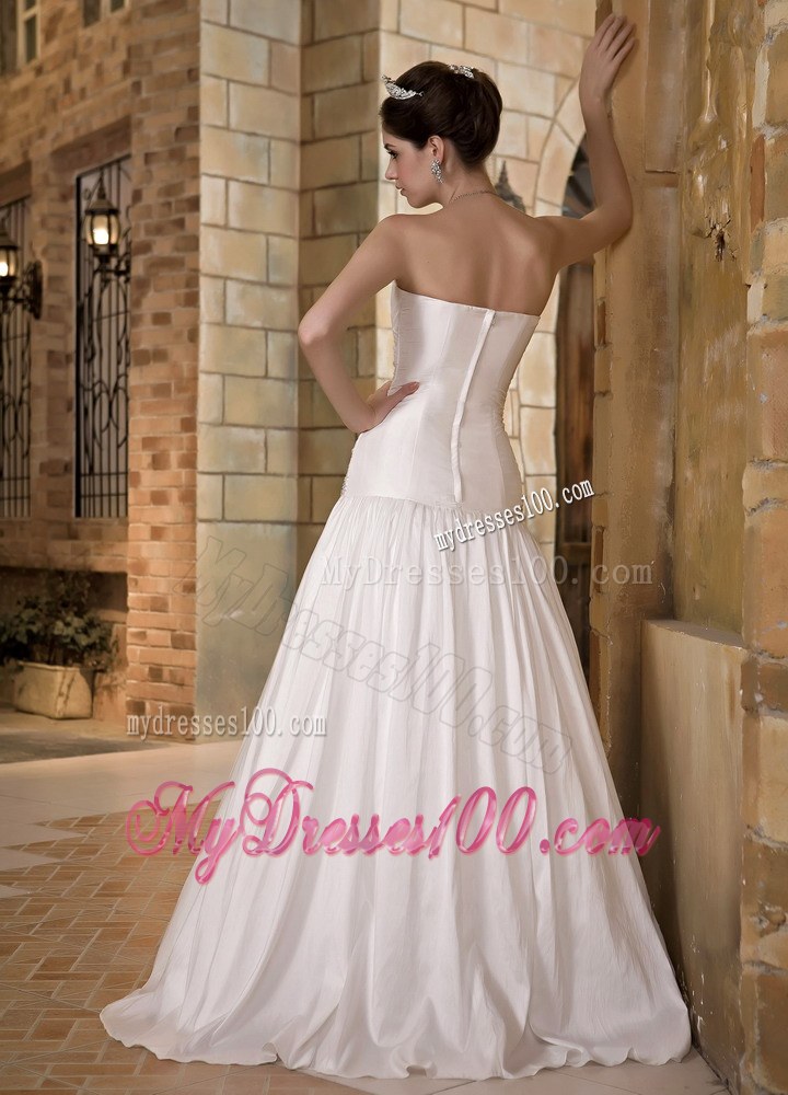 Simple Style Strapless White Bridal Dress Sweep Length with Ruche