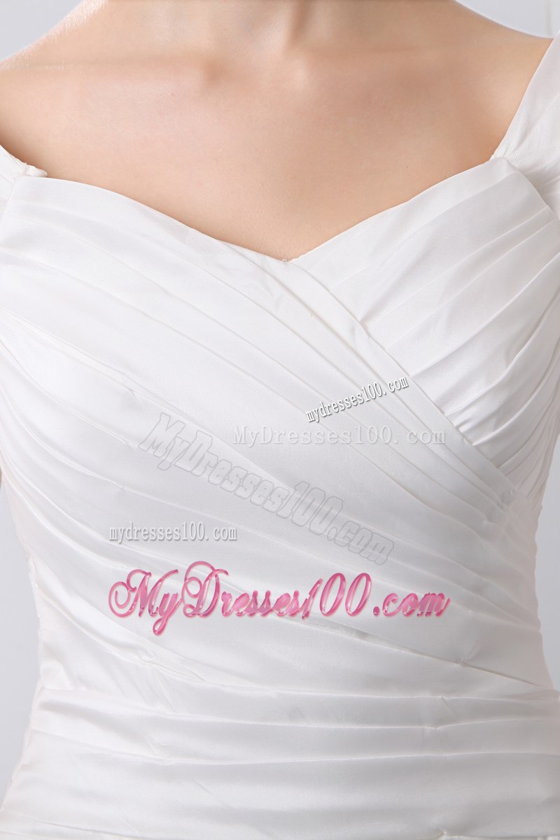 Zipper-up Back Wedding Gowns with Cap Sleeves and Court Train