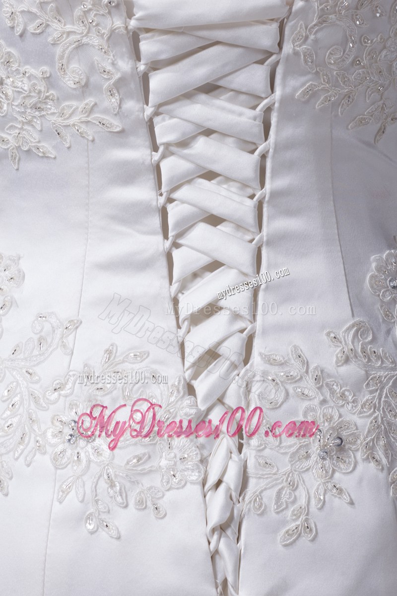Spaghetti Straps Layers Trumpet Wedding Gown with Beaded Appliques