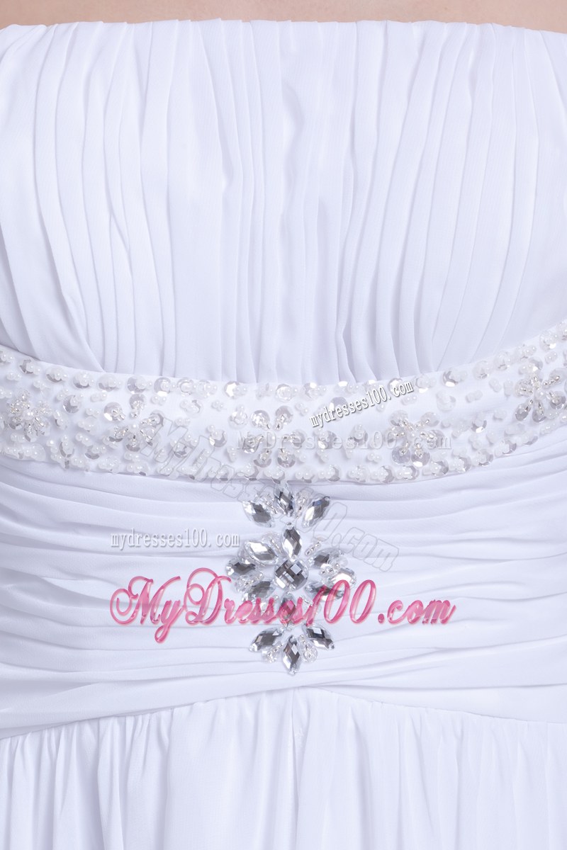 Jewelry Brush Train Straps Dress for Wedding with Beaded and Ruched Waist
