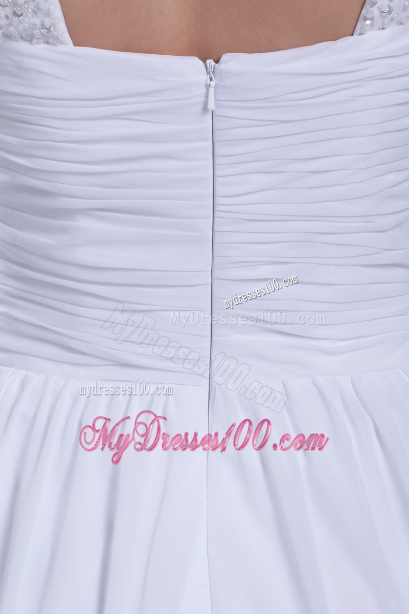 Jewelry Brush Train Straps Dress for Wedding with Beaded and Ruched Waist