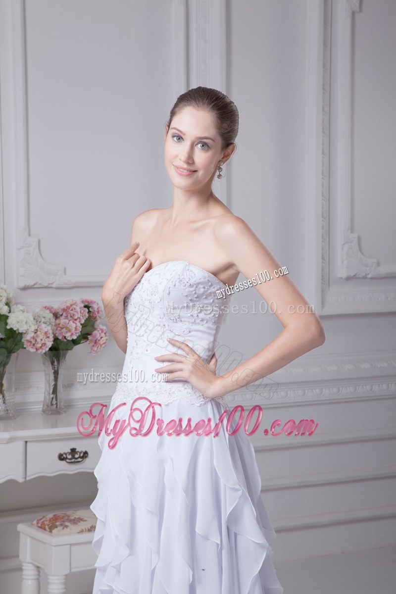 Ruffles Diamonds and Embroideries Decorated Chiffon Dress for Wedding