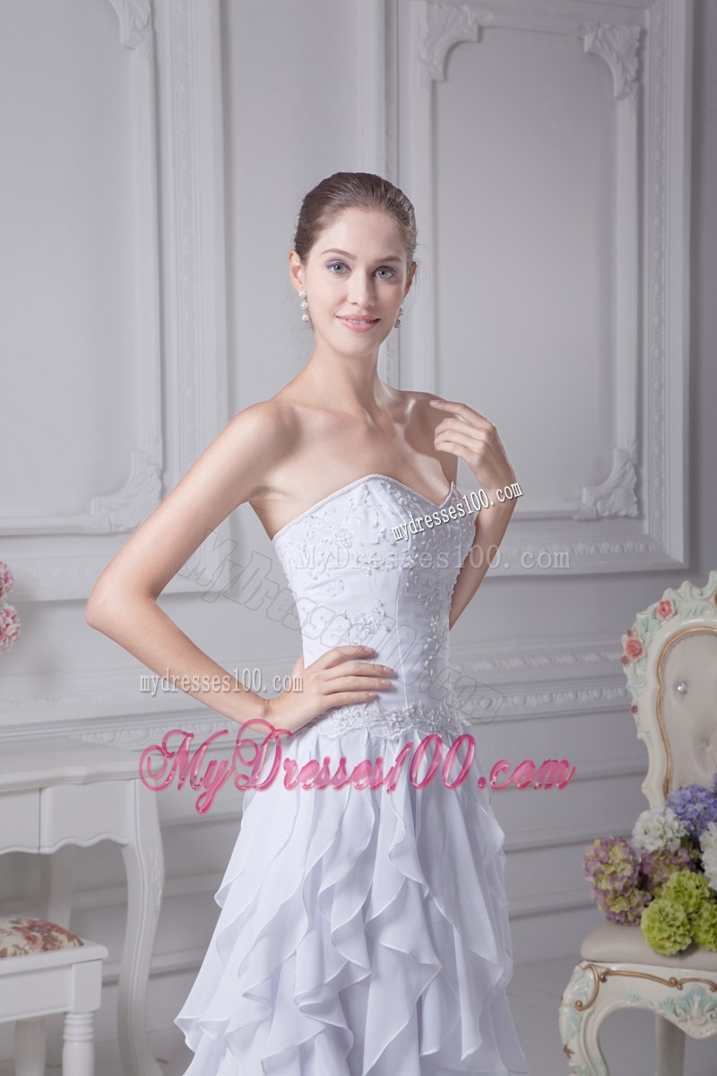 Ruffles Diamonds and Embroideries Decorated Chiffon Dress for Wedding