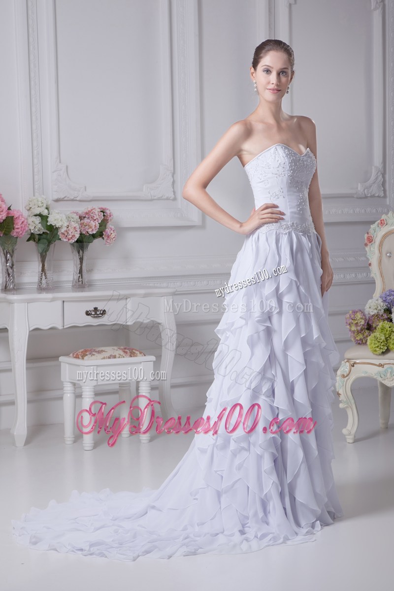 Ruffles Diamonds and Embroideries Decorated Chiffon Dress for Wedding