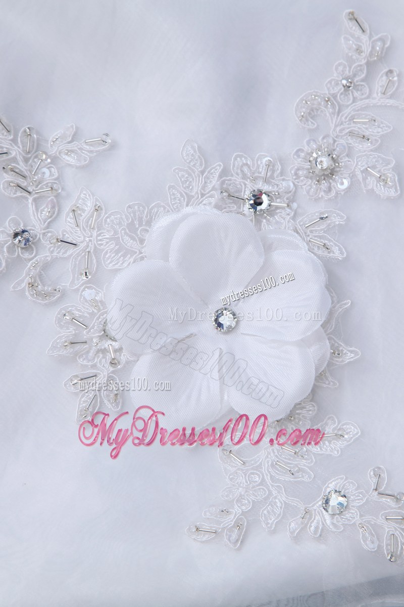 High-class Floral Decorate Lace-up Back White Bridal Gown Chapel Train