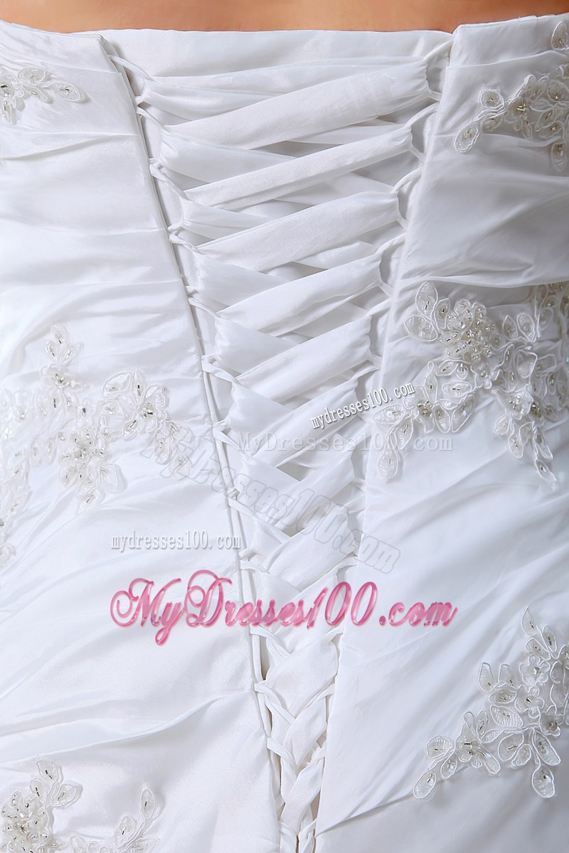 Ruching Diamonds Appliques and Brush Train Sweetheart Wedding Gowns