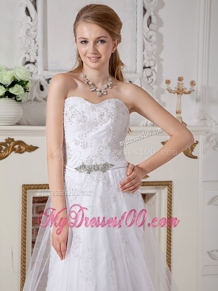 Empire Sweetheart Court Train Beading Decorated Lace Wedding Dress