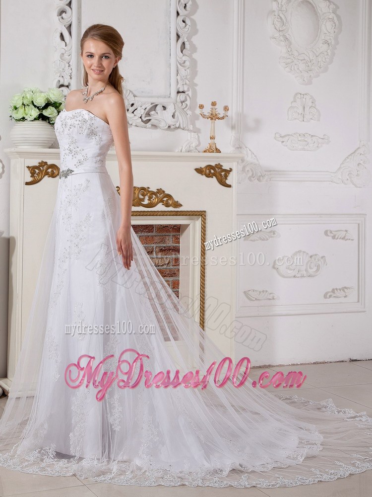 Empire Sweetheart Court Train Beading Decorated Lace Wedding Dress