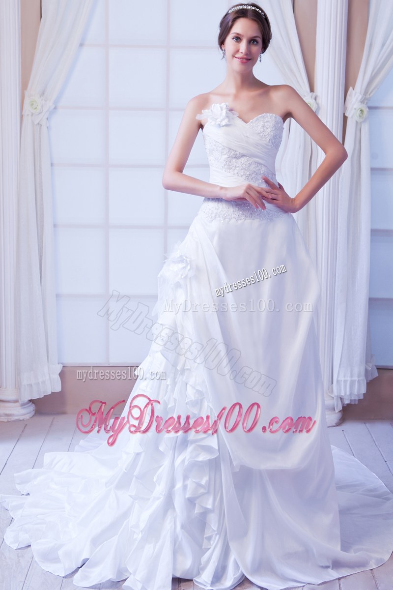 Handmade Flower Sweetheart White Dress for Wedding with Ruffles
