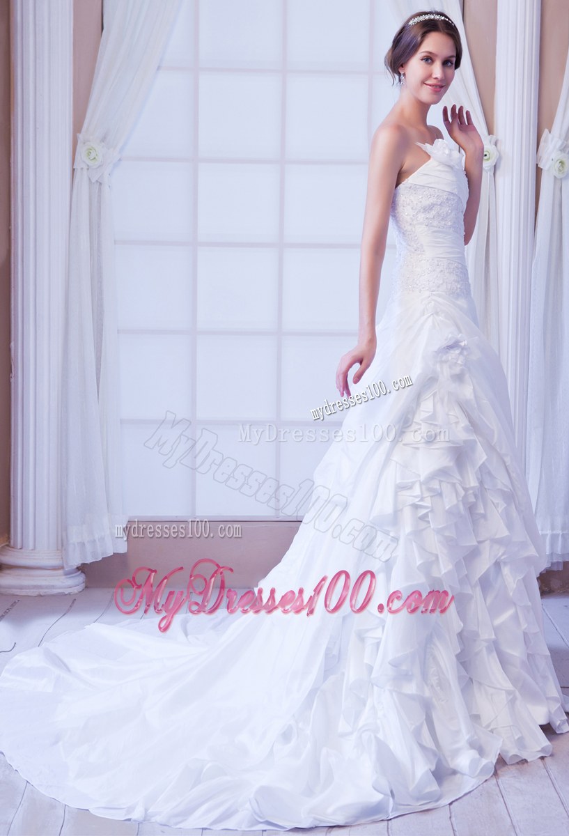 Handmade Flower Sweetheart White Dress for Wedding with Ruffles