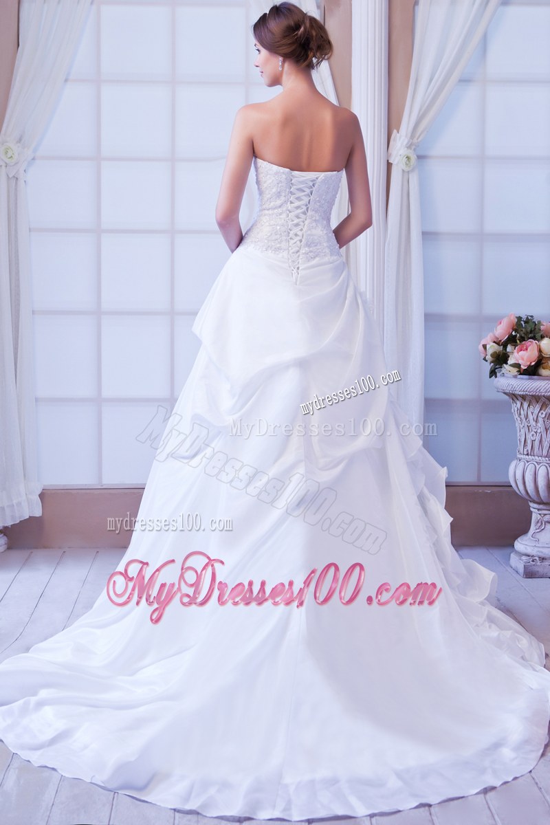 Handmade Flower Sweetheart White Dress for Wedding with Ruffles