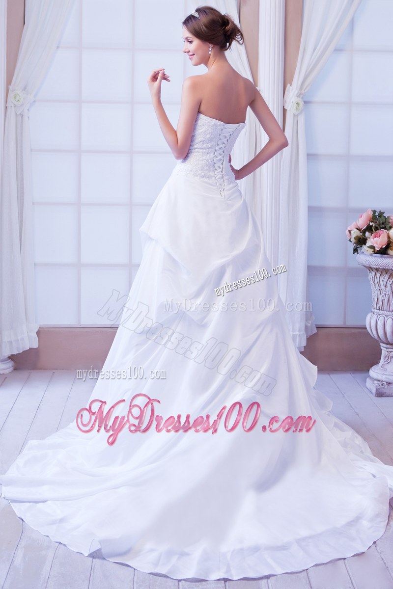 Handmade Flower Sweetheart White Dress for Wedding with Ruffles