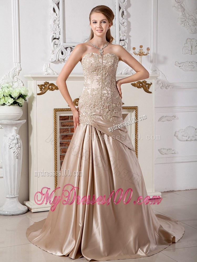 Mermaid Sweetheart Court Train Champagne Wedding Dress with Jacket
