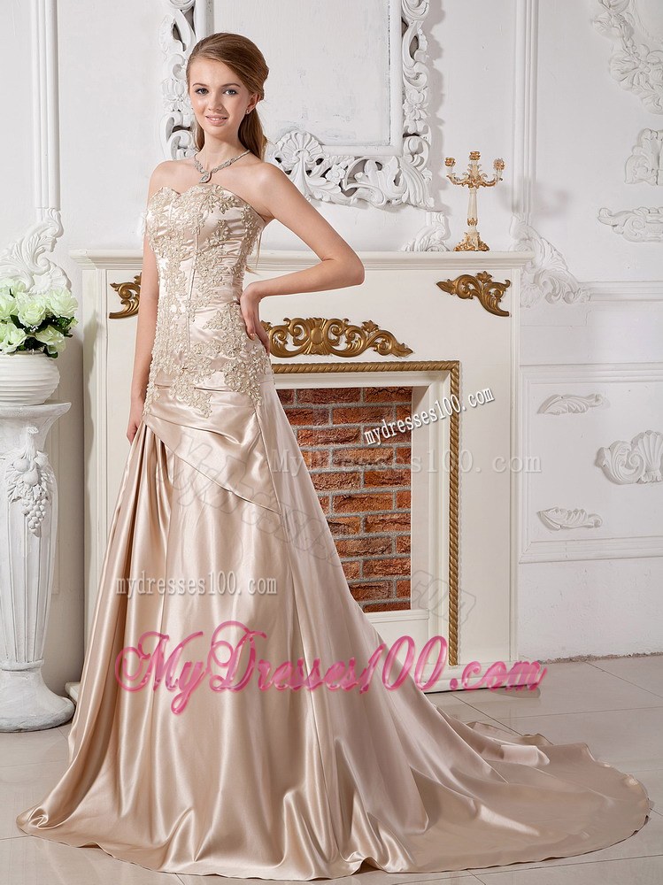 Mermaid Sweetheart Court Train Champagne Wedding Dress with Jacket