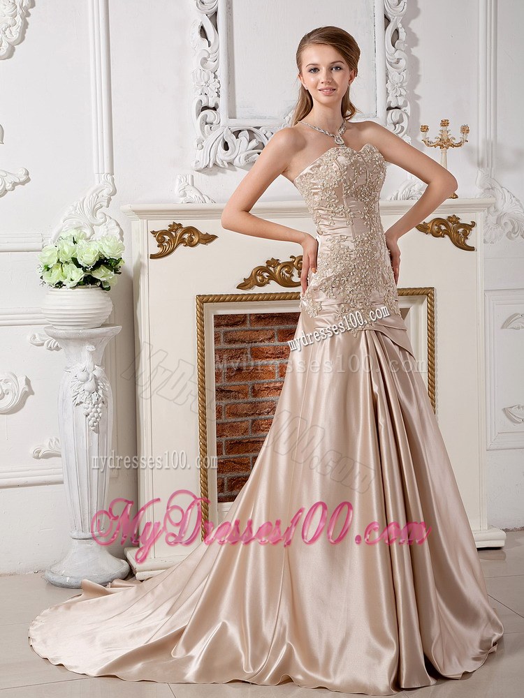 Mermaid Sweetheart Court Train Champagne Wedding Dress with Jacket