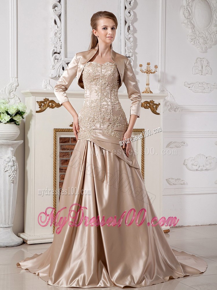 Mermaid Sweetheart Court Train Champagne Wedding Dress with Jacket