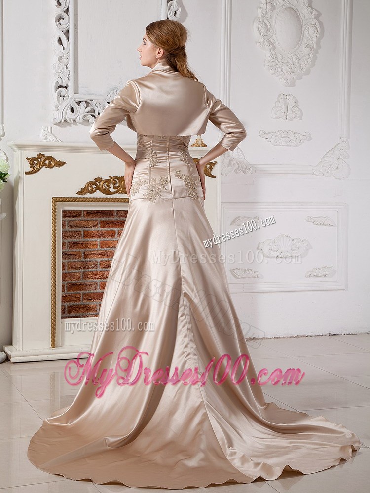 Mermaid Sweetheart Court Train Champagne Wedding Dress with Jacket