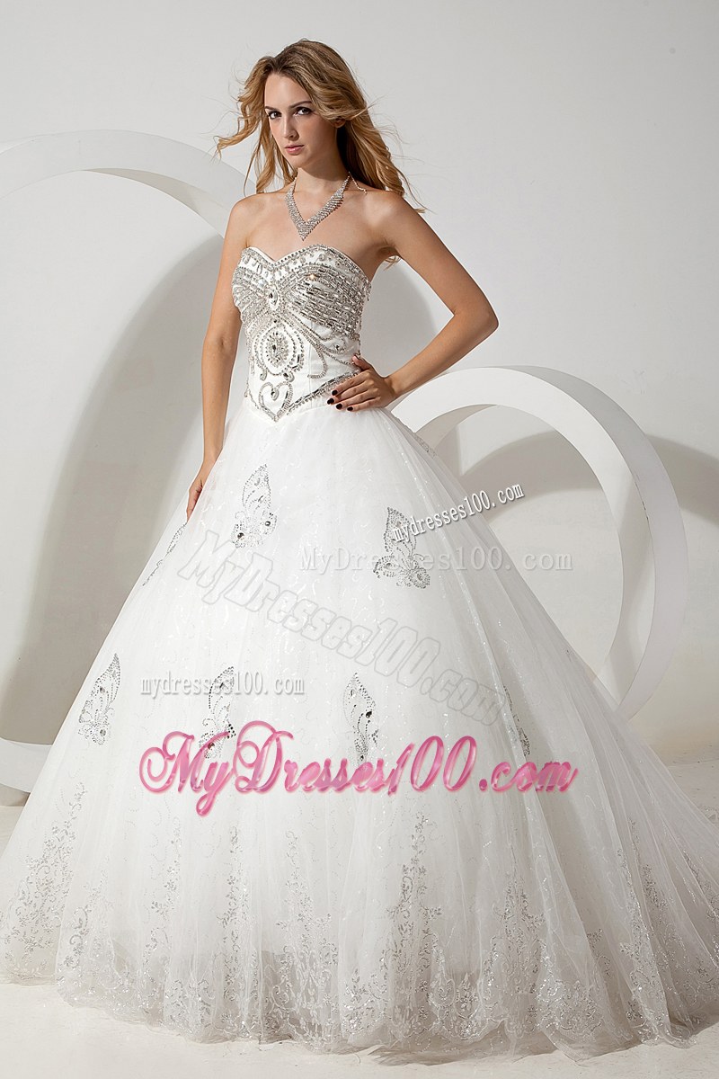 Unique Sweetheart Butterfly Beaded Wedding Bridal Gown in Style