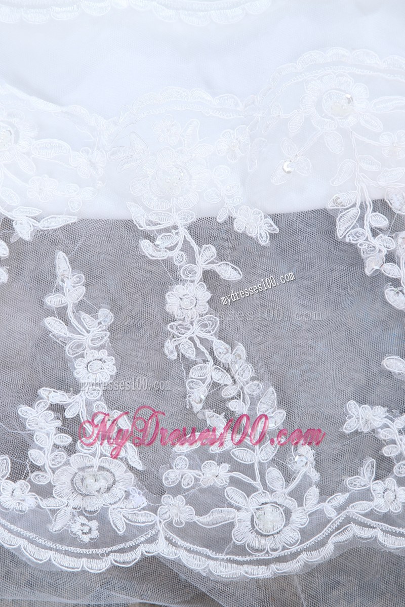 Clasp Handle Sash Wedding Gowns with Lace Flowers and Brush Train