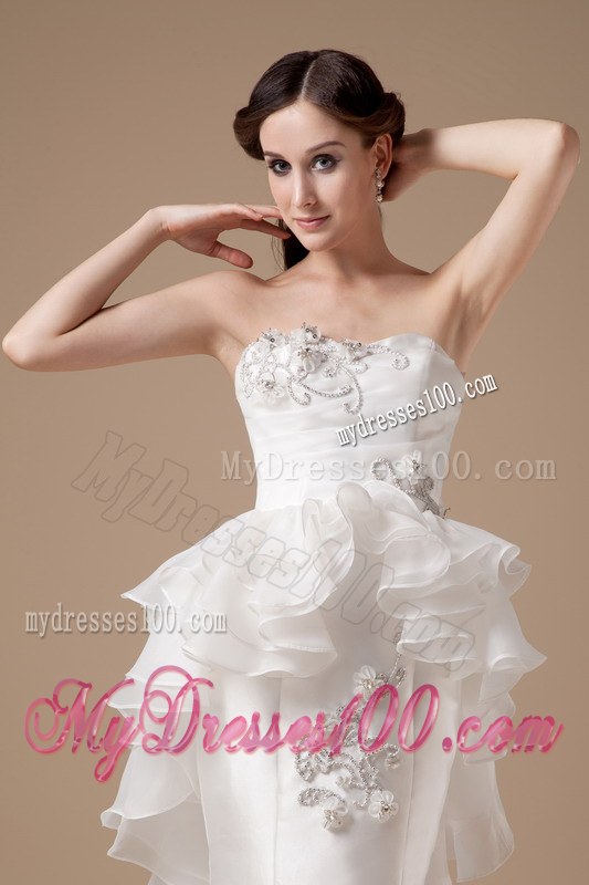 Unique Mermaid Strapless Court Train and Organza Appliques Bridal Dress