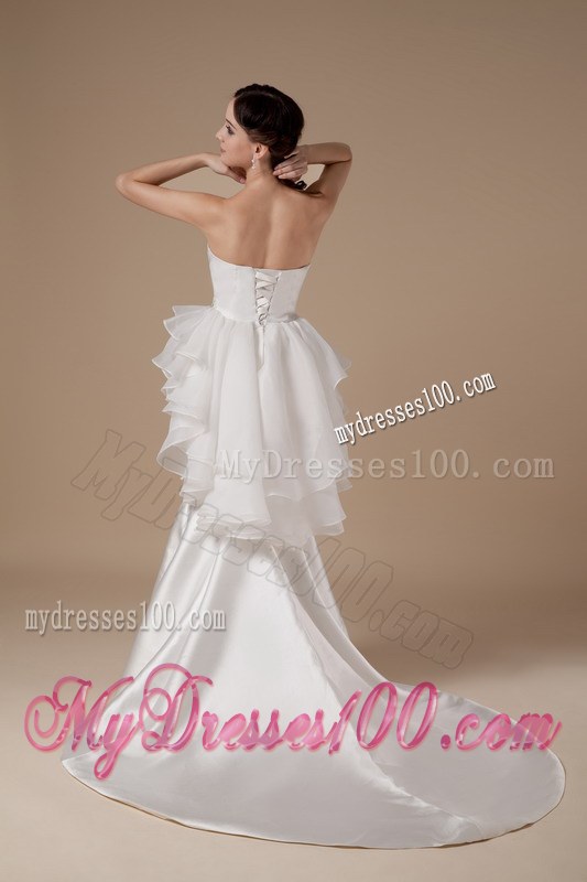 Unique Mermaid Strapless Court Train and Organza Appliques Bridal Dress