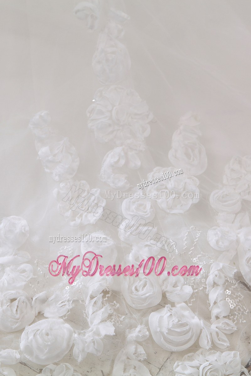 One Shoulder Special Embossed Fabric White Wedding Gown Court Train