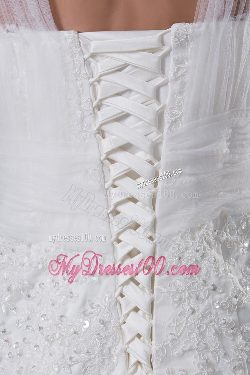 Tulle Wide Straps Trumpet Wedding Gown Decorated with Sequins and Court Train