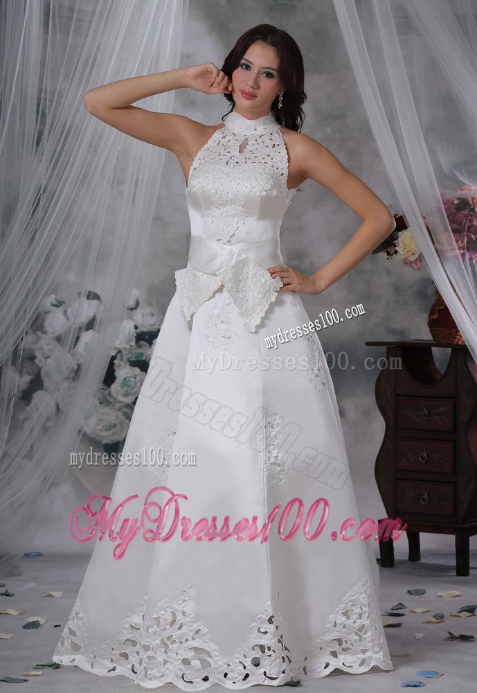 Elegant White Princess High-neck Dress Wedding with Appliques and Beading