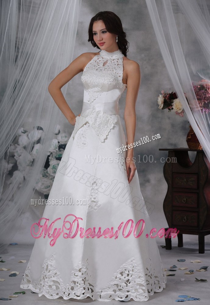 Elegant White Princess High-neck Dress Wedding with Appliques and Beading