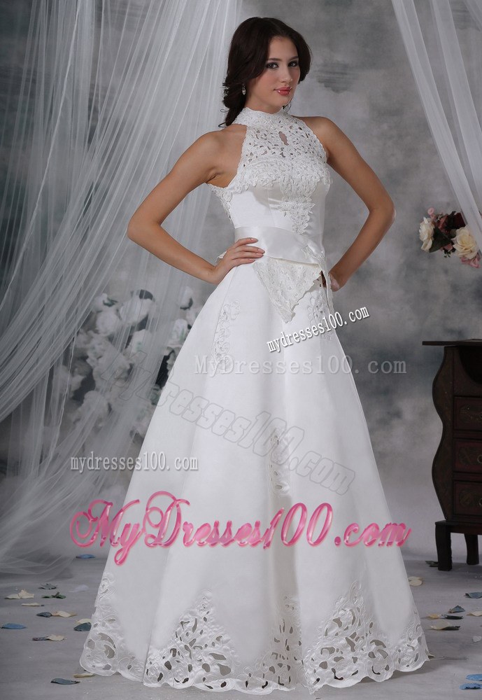 Elegant White Princess High-neck Dress Wedding with Appliques and Beading