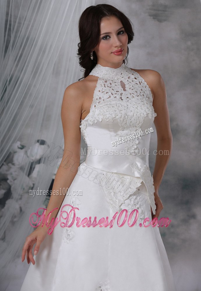 Elegant White Princess High-neck Dress Wedding with Appliques and Beading