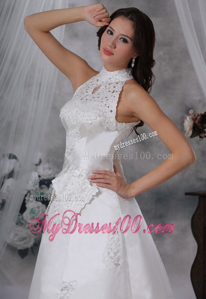 Elegant White Princess High-neck Dress Wedding with Appliques and Beading