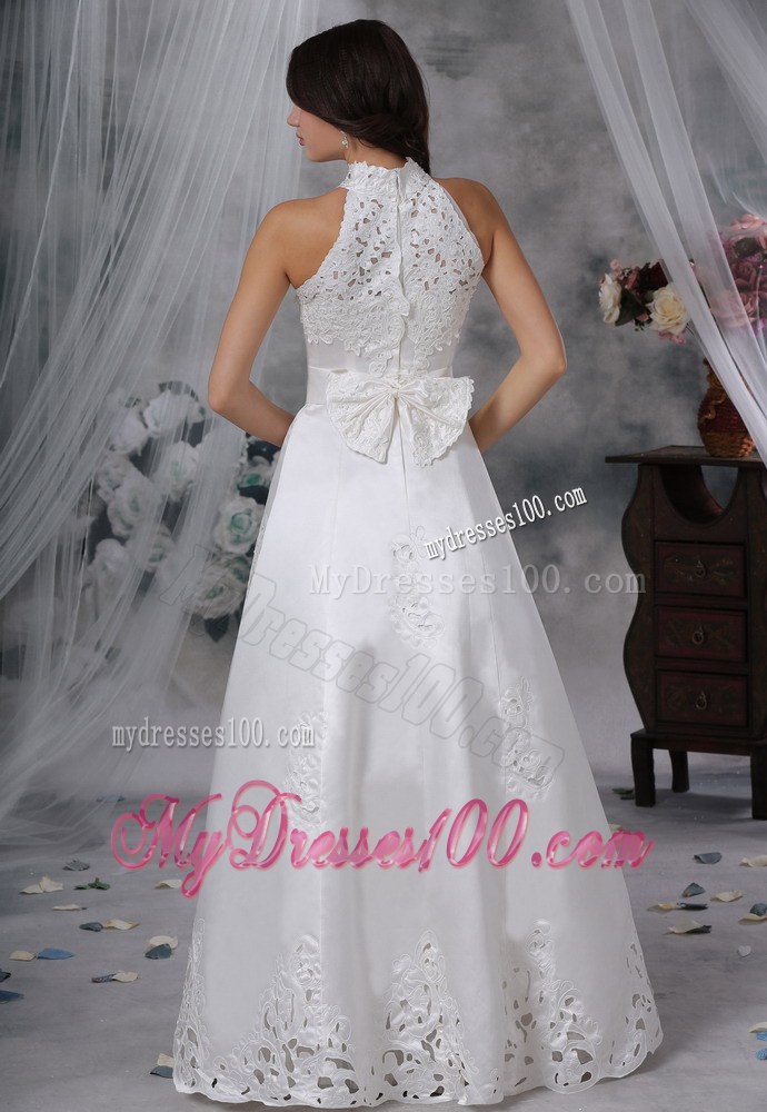 Elegant White Princess High-neck Dress Wedding with Appliques and Beading