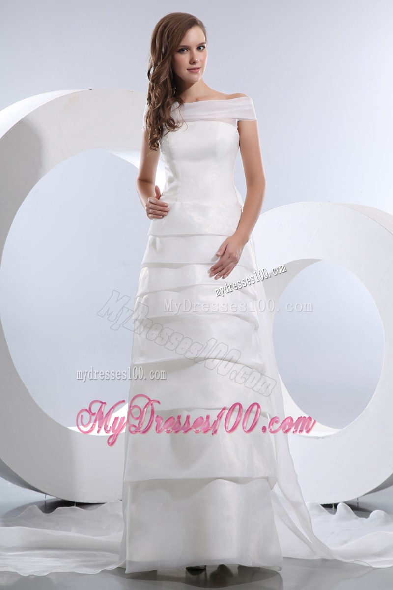 Layers and Hand Made Flowers Decorated Dress for Brides with Court Train