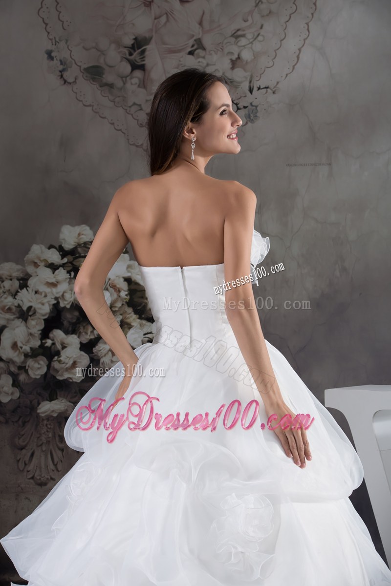 Tiers and Pick-ups Bridal Gown with Court Train and Hand Made Flowers