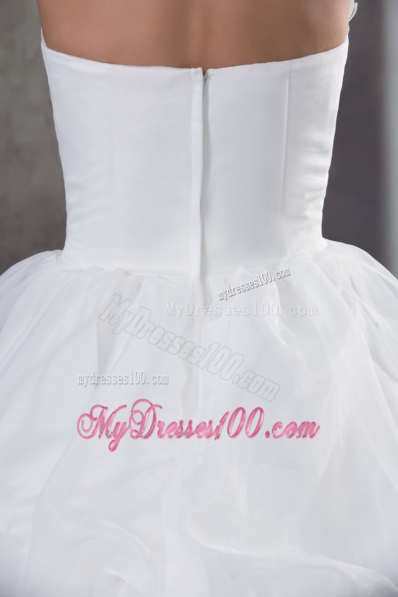 Tiers and Pick-ups Bridal Gown with Court Train and Hand Made Flowers