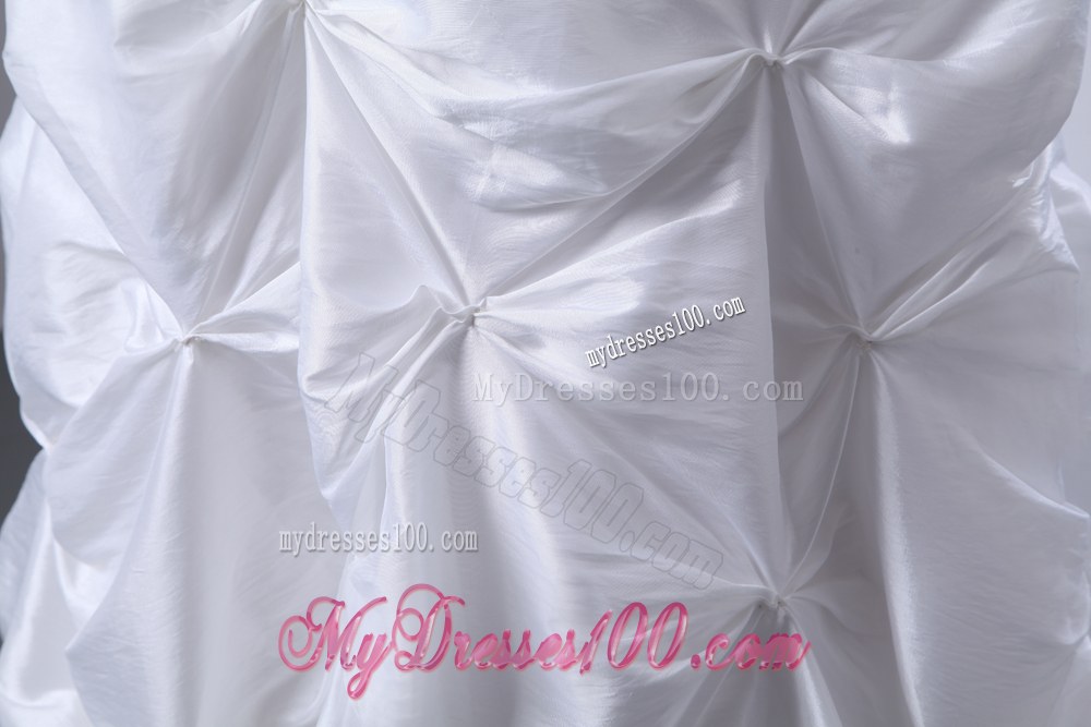 Pick-ups White Wedding Dress with Appliques Spaghetti Straps